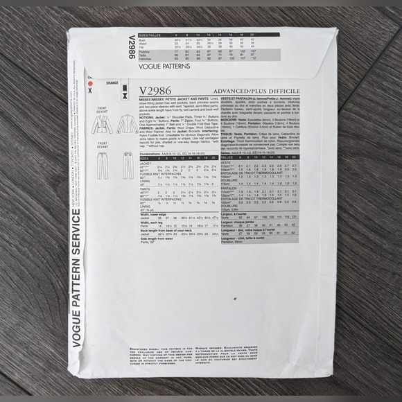 Vogue V2986 Michael Kors Sewing Pattern Jacket and Pants Sizes 14 16 18 20 - Picture 6 of 7